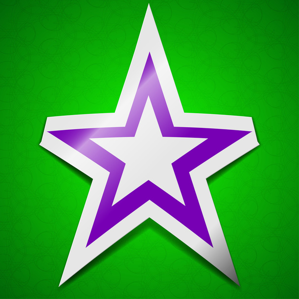 Csillag ikon jele. Szimbólum elegáns színes öntapadó címke zöld háttér.  - Fotó, kép