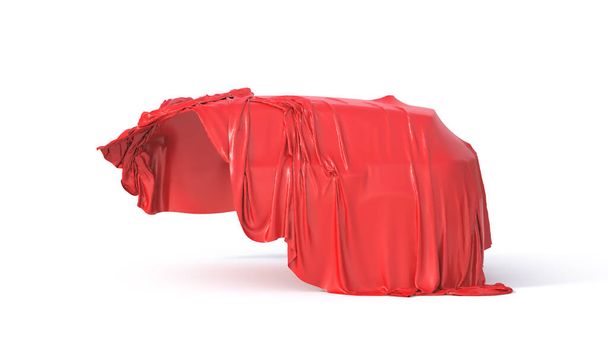 Car under cloth on a white background. 3d illustration - Foto, Bild