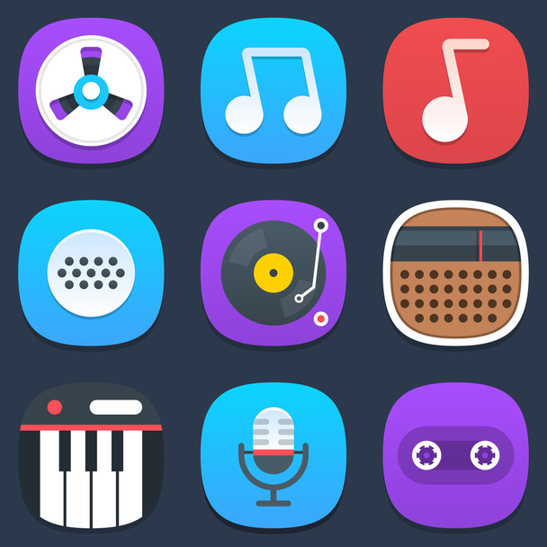 Set of sound and music mobile icons in flat design - Vector, Imagen
