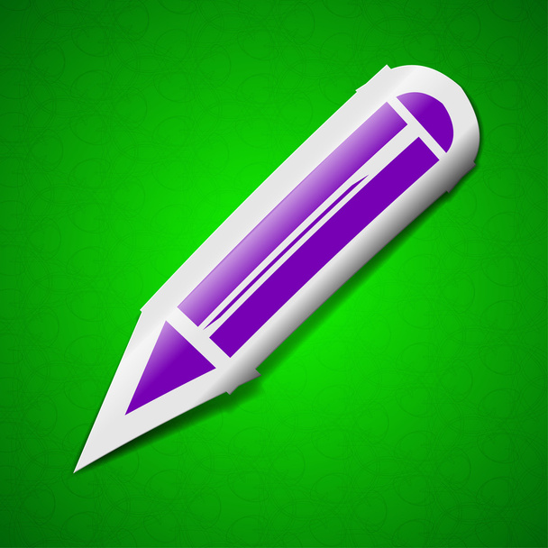 Pencil icon sign. Symbol chic colored sticky label on green background.  - Photo, Image
