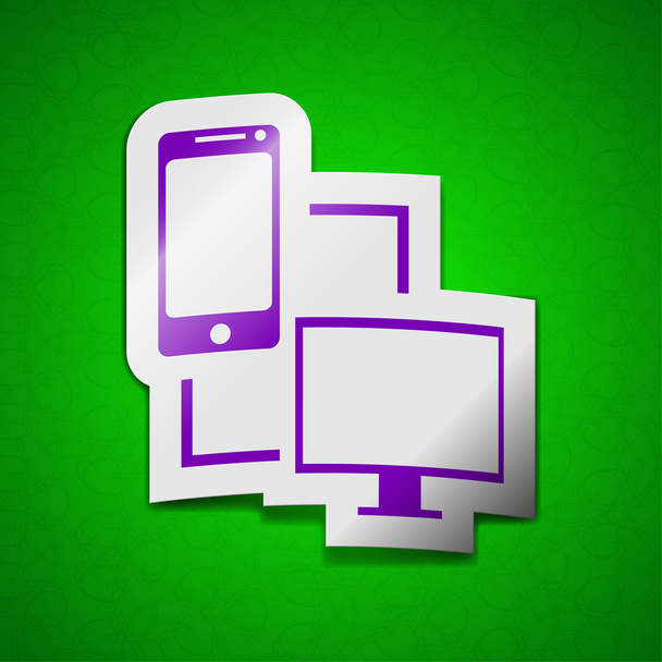 Synchronization icon sign. Symbol chic colored sticky label on green background.  - Photo, Image