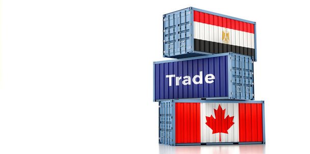 Cargo containers with Canada and Egypt national flags. 3D Rendering - 写真・画像