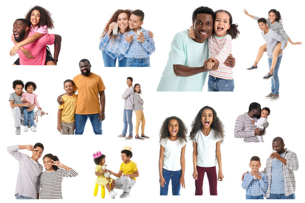 Набор счастливых афроамериканских членов семьи, изолированных на белом - Фото, изображение