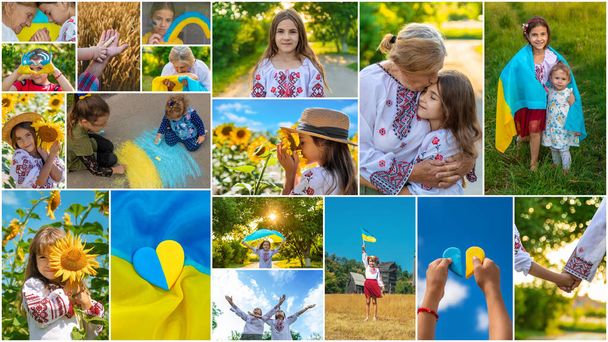 Collage de photos sur le thème de l'Ukraine. Concentration sélective. enfant. - Photo, image