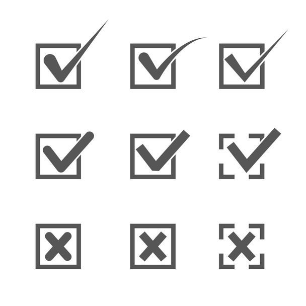 Set of nine different grey and white vector check marks - Vector, Image