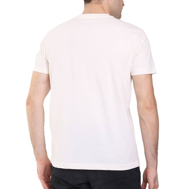 白人男性のTシャツのモックアップ。デザインテンプレート.mokup - 写真・画像