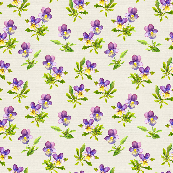 Botanical seamless backdrop with pretty violet viola flowers on paper texture - Foto, afbeelding