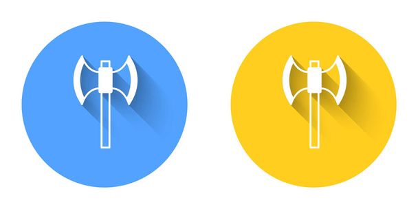 White Medieval poleaxe icon isolated with long shadow background. Circle button. Vector - Vector, Image