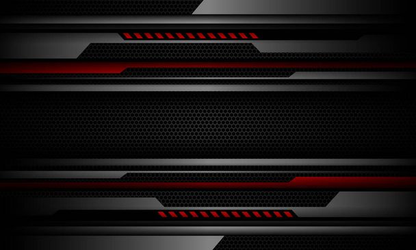 Astratto rosso cyber grigio metallizzato geometrico su grigio scuro nero esagono maglia design moderno tecnologia futuristico sfondo vettore  - Vettoriali, immagini