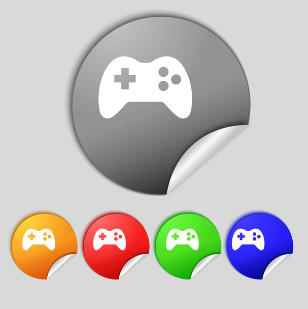 Joystick aláírás ikonra. Videojáték-szimbólum. Készlet színes gombok.  - Fotó, kép