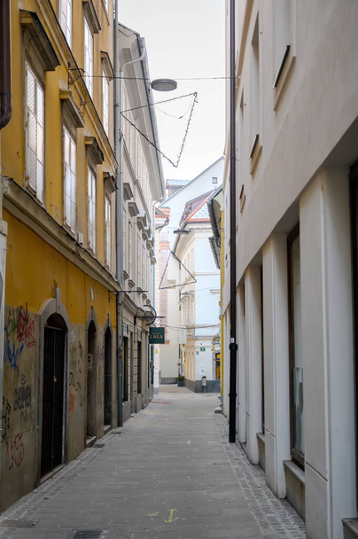 LJUBLJANA, SLOVENIË - FEBRUARI 15, 2022: Historische architectuur in Ljubljana, Slovenië. Uitzicht op de oude gebouwen van de stad. - Foto, afbeelding