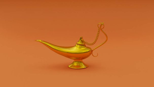 A 3D illustration of a magic lamp on orange background - Zdjęcie, obraz