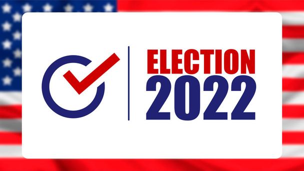Dzień wyborów. Głosowanie 2022 w USA, projekt banera. 2022 Przyciski wektora wyborów z flagą i kolorem USA - Ilustracja - Wektor, obraz