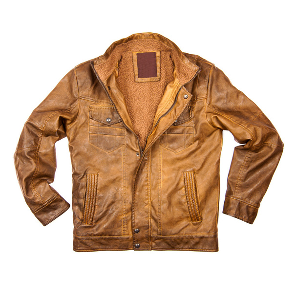 茶色の革のジャケット - 写真・画像