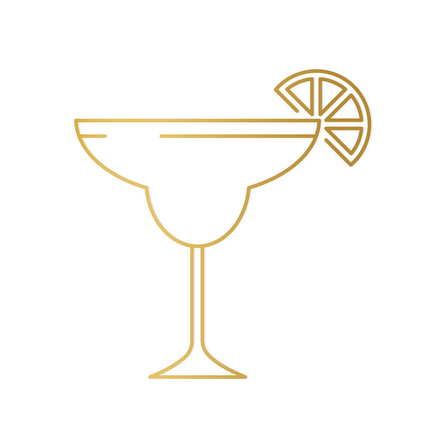goldene Umrisssymbole für Coctail, Saft, alkoholfreies Getränk mit Zitrone - Vektorillustration - Vektor, Bild