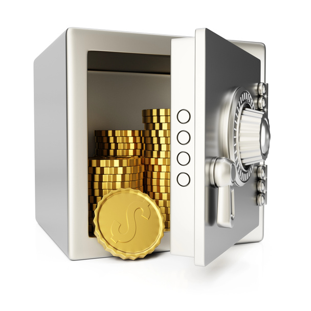 safe met gouden munten - Foto, afbeelding