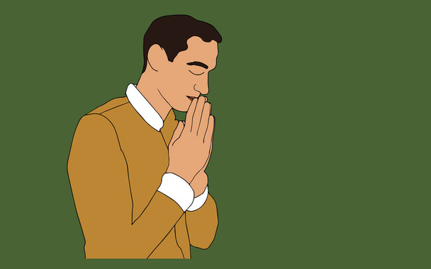 Vector illustration of a man praying under the light. Vector illustration - Vector, Image