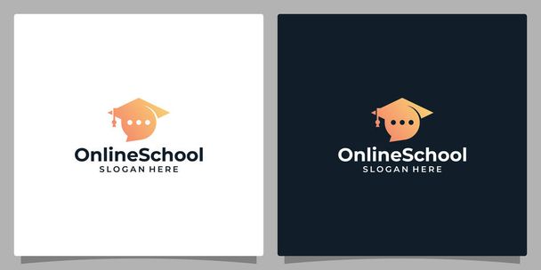 Colegio, Gorra de graduación, Campus, Diseño del logotipo de la educación y chat burbuja ilustración vector de diseño. - Vector, Imagen