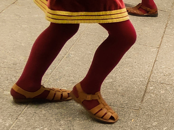 dancer of the feet of a boy dancing in regional costume of the burgos festivities in spain - Photo, Image