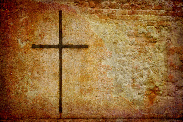 Cross on grunge wall - Photo, Image