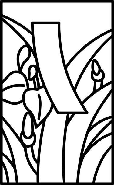  Lijntekening illustratie van een eenvoudige Hanafuda iris Moriwaka Satsuki rood kort mei iris rood kort - Vector, afbeelding