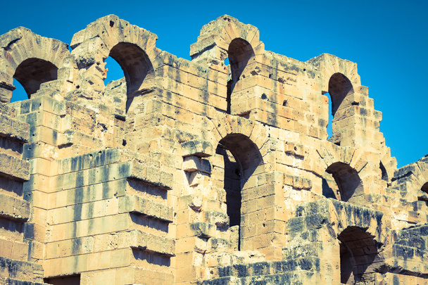 Ruins of the largest colosseum in in North Africa. El Jem,Tunisi - 写真・画像
