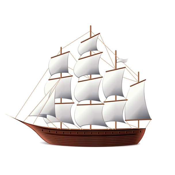 Segelschiff isoliert auf weißem Vektor - Vektor, Bild