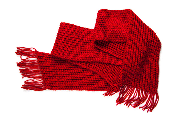 knitted red scarf with fringe - Fotografie, Obrázek