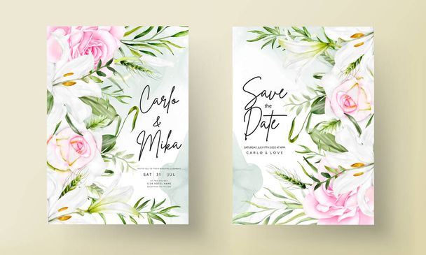 美しい花の誓い結婚式招待状カードテンプレート - ベクター画像