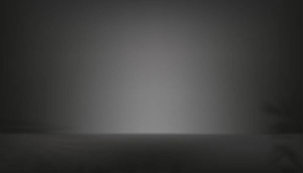 3d Studio habitación gris cemento con sombra de hoja de palma en el fondo de la pared, ilustración vectorial piso gris hormigón con luz y sombra de hojas branches.Banner plantilla estilo loft interior - Vector, imagen