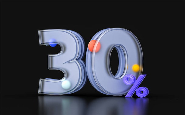 glassmorphism 30 percent discount coupon symbol 3d render banner online sale big offer promotion - Photo, Image