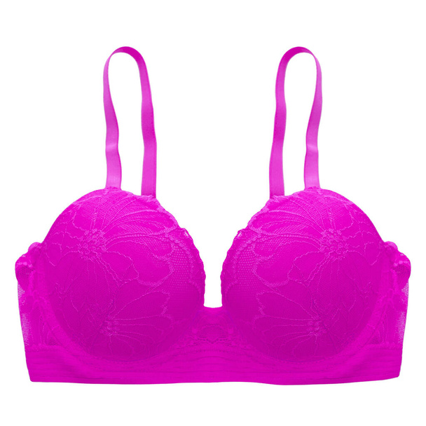 Bralette, pink lace bra on white background, isolated. - 写真・画像