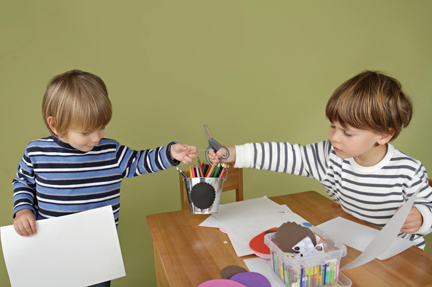Kids Arts and Crafts Activity, Sharing and Playing Together - Photo, Image