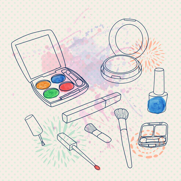 Vektor Make-up Set mit Pinseln, Lidschattenpalette, Gesichtspuder, - Vektor, Bild