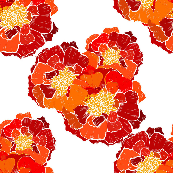 Elegant seamless pattern with marigold flowers, design elements. Floral  pattern for invitations, cards, print, gift wrap, manufacturing, textile, fabric, wallpapers - Вектор,изображение