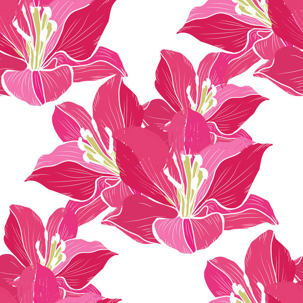 Elegant seamless pattern with lily flowers, design elements. Floral  pattern for invitations, cards, print, gift wrap, manufacturing, textile, fabric, wallpapers - Vektör, Görsel