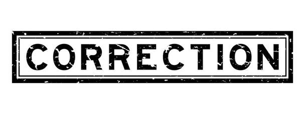 Grunge mot de correction noir tampon de joint en caoutchouc carré sur fond blanc - Vecteur, image
