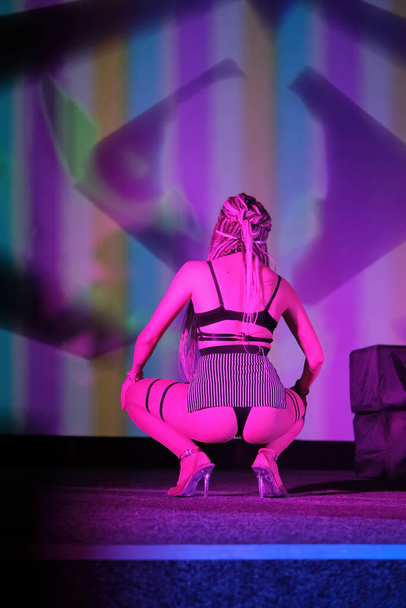 Sexy dancer poses on the stage of a nightclub. - Valokuva, kuva