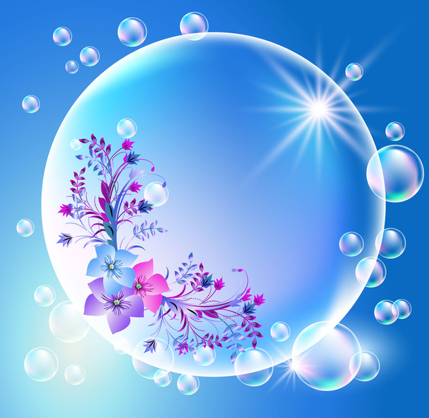 Bubbles with flowers - Vector, Image