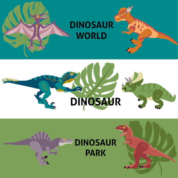 Dinoszauruszok Web Banners Set. Vektor Illusztrációja Nature Animal. - Vektor, kép