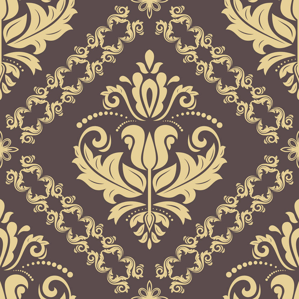 Klasický hladký vektorový vzorec. Damaskův ornament. Klasické hnědé a zlaté pozadí. Orient vzor pro tkaniny, tapety a obaly - Vektor, obrázek