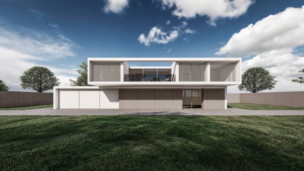 Ilustración 3D de la casa moderna con paisaje natural - Foto, imagen