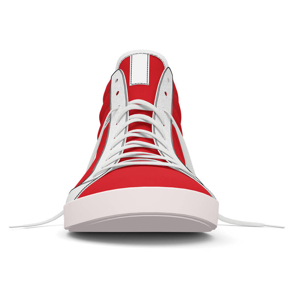 Plak de schoonheid van uw ontwerp in deze realistische sneakers schoenen Mockup In Flame Scarlet Color, en alles zal lijken te zijn echt. - Foto, afbeelding