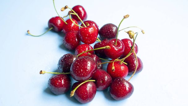 fresh ripe red cherries on white background - Photo, Image