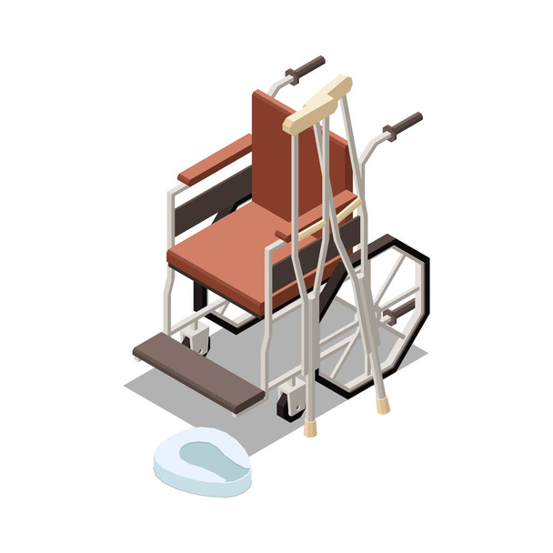 Injured people first aid isometric composition with isolated images of medical equipment vector illustration - Vector, Image