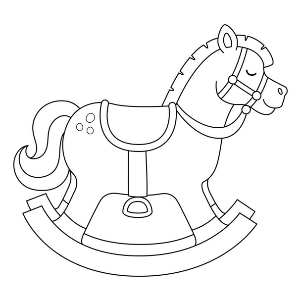 A cute and funny coloring page of a rocking horse. Provides hours of coloring fun for children. To color, this page is very easy. Suitable for little kids and toddlers. - Vector, Image