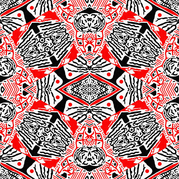Rojo negro inconsútil patrón de bandana de mosaico arabesco. Pañuelo masculino moderno estampado de bufanda geométrica, moda gráfica abstracta y azulejo de arte de papel pintado - Foto, Imagen