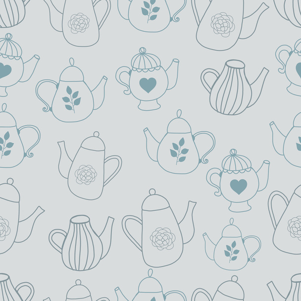 Teapot seamles pattern hand drawn style silhuette - Vector, Imagen