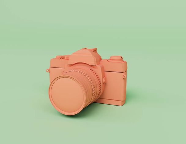 3D καθιστούν αναλογική κάμερα ροζ χρώμα, 3d εικόνα απομονώνονται σε παστέλ χρώματα, ελάχιστη σκηνή - Φωτογραφία, εικόνα