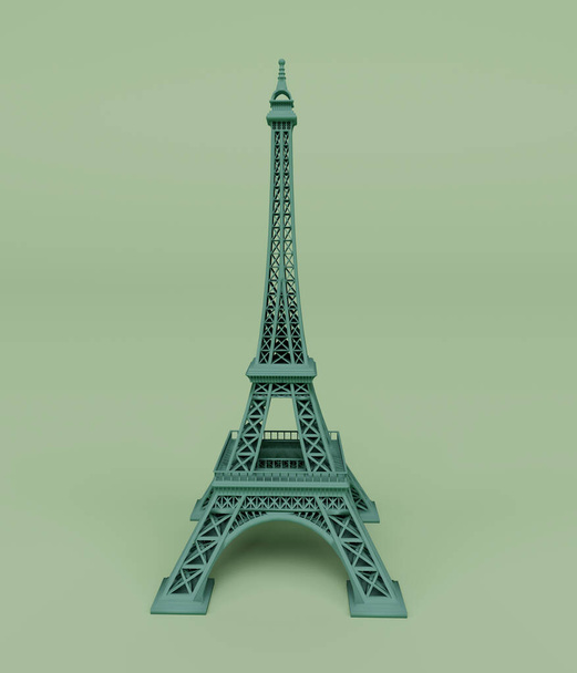 3D renderização da vista frontal da Torre Eiffel, ilustração 3d isolado em cores pastel, cena mínima - Foto, Imagem